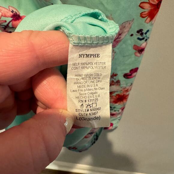 NYMPHE - Romantic Beachy Green Floral Dress | Size L - Picture 12 of 15
